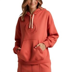 Champion Comfortwash Vintage Wash Hoodie Coral Pink Embossed Logo‎ Womens Small